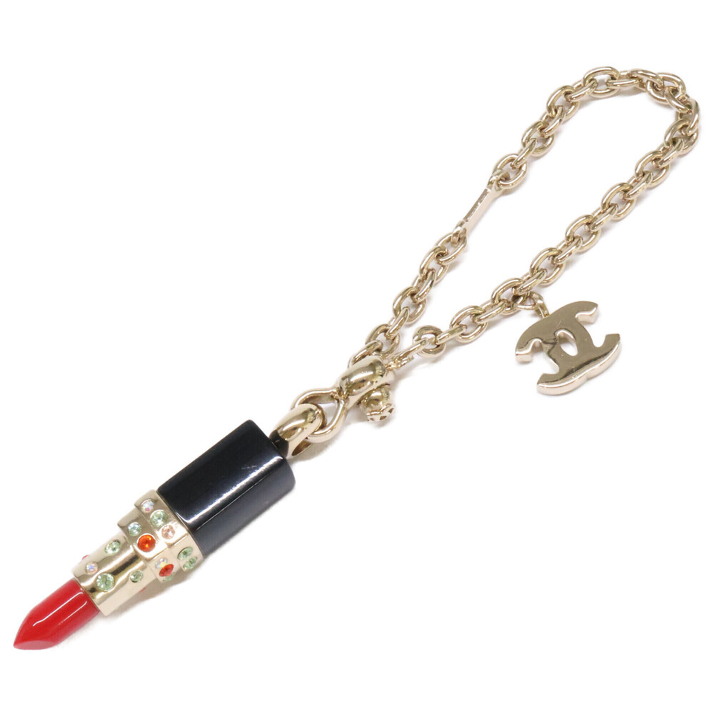 CHANEL 04A Coco Mark Lipstick Motif Rhinestone Charm Gold Color Multicolor Wo... - Picture 5 of 8